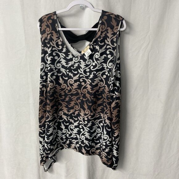 Front of Closet Tops - 45-2 FRONT OF CLOSET black multicolor v-cut handkerchief hem sleeveless top 3X